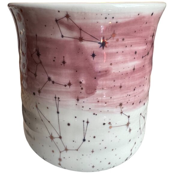 NWT Zodiac Celestial Mug Metallic Gold Stars Pink & White Hand-Painted 16-18oz - Picture 2 of 14